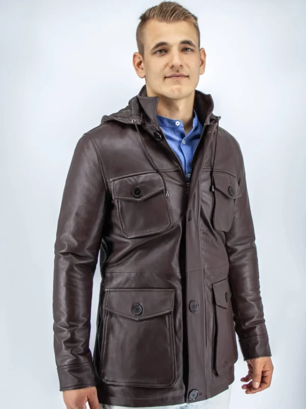 pánská kožená bunda kapsy - parka