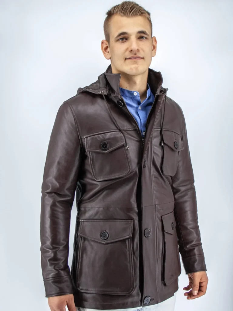 pánská kožená bunda kapsy - parka