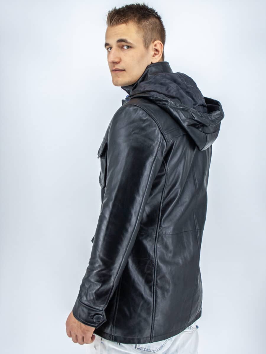 Belmondo Black – pánská kožená bunda kapsy černá - Obrázek 6