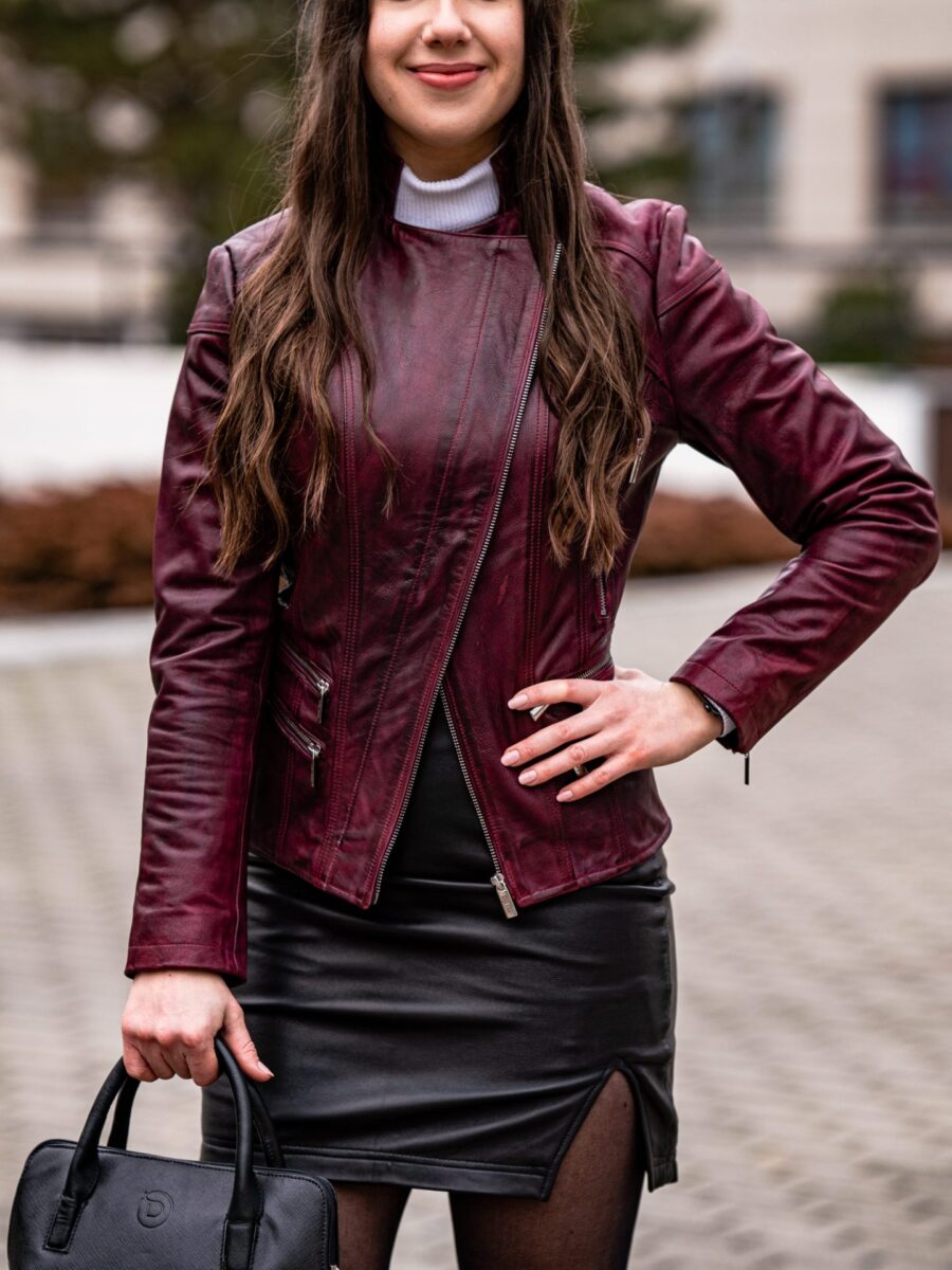 Jessica Purple – Dámský Kožený Křivák Purpurový - Obrázek 2