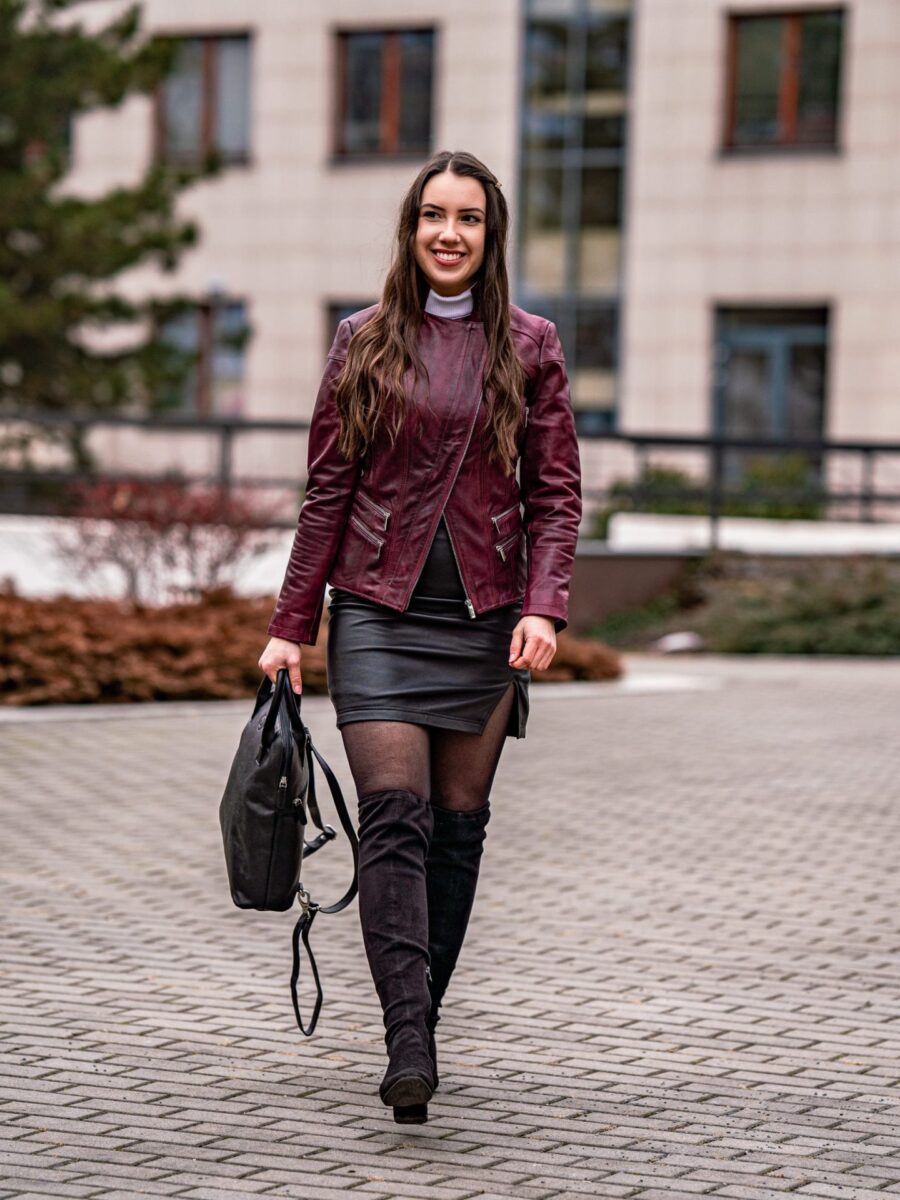 Jessica Purple – Dámský Kožený Křivák Purpurový - Obrázek 9