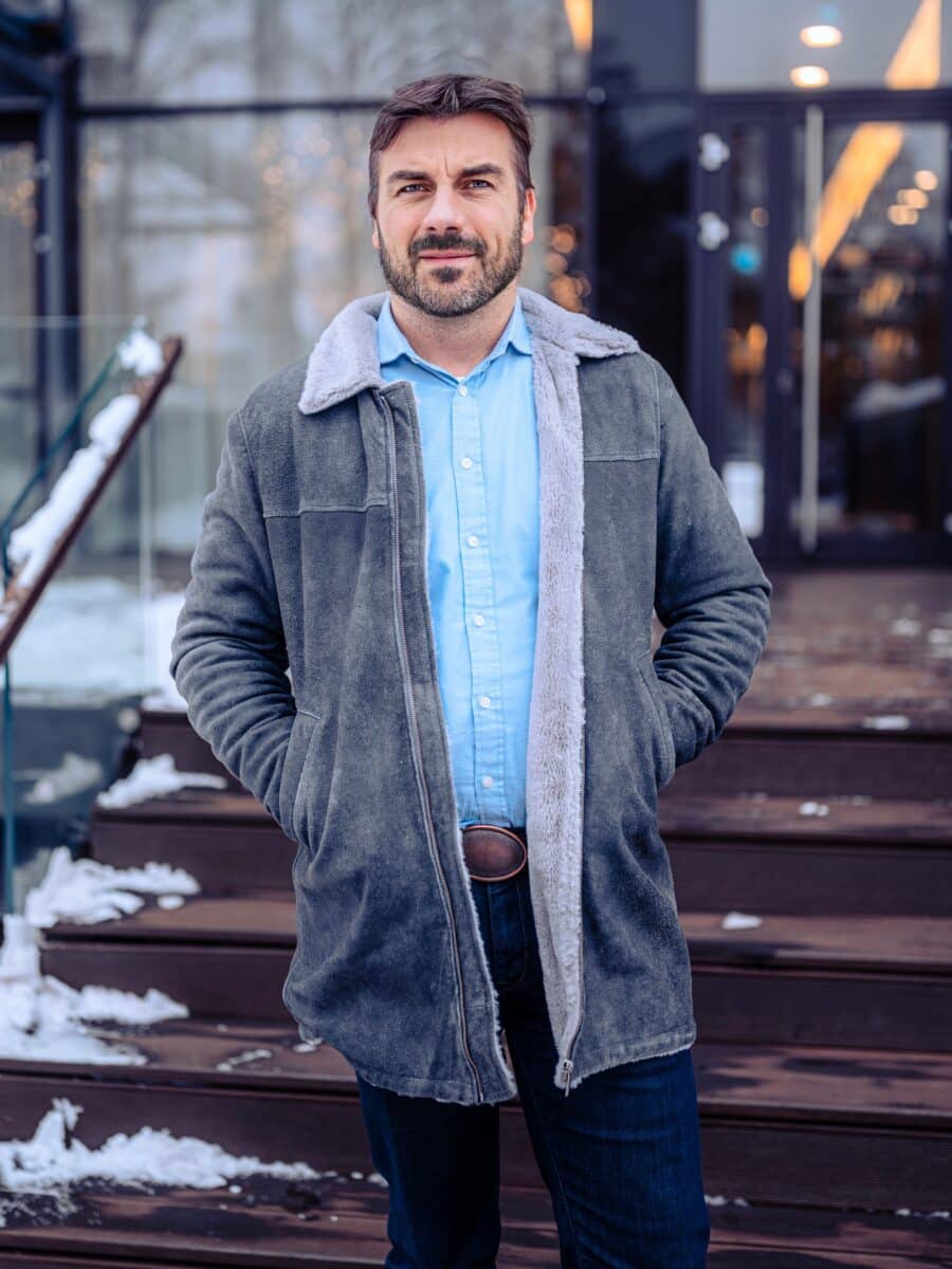 Helsinky Grey Crackle- Pánská kožená bunda s kožichem - Obrázek 4