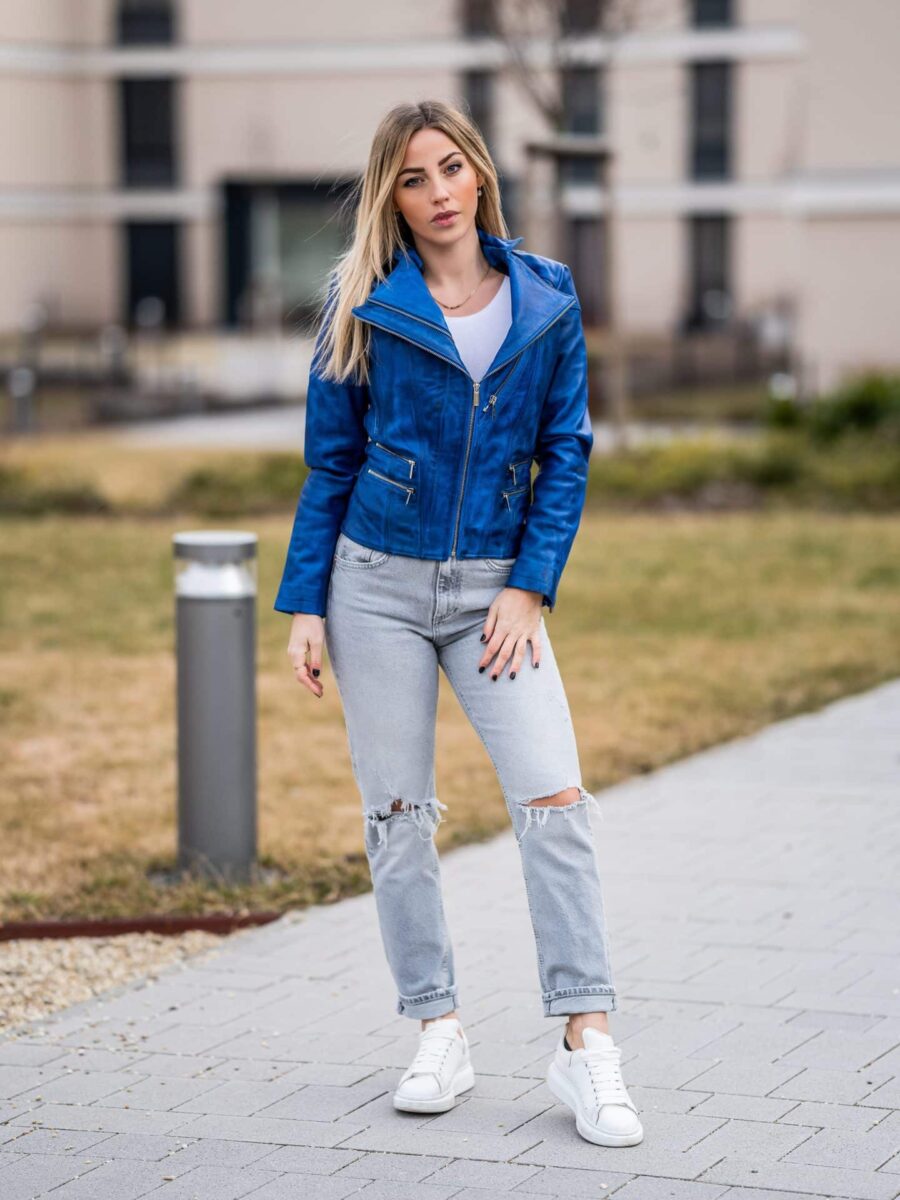 Jessica Blue – Dámský kožený křivák modrý - Obrázek 5