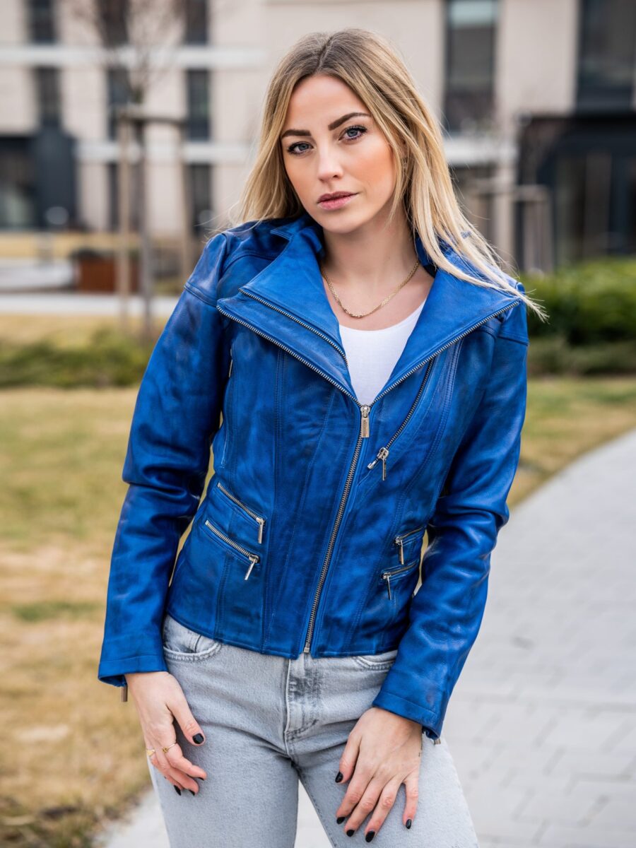 Jessica Blue – Dámský kožený křivák modrý - Obrázek 7