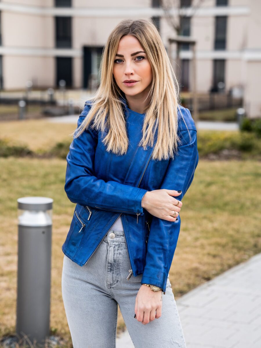 Jessica Blue – Dámský kožený křivák modrý - Obrázek 8