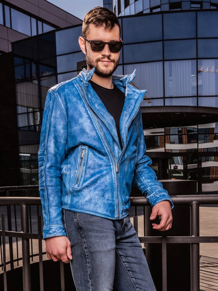 Kožený křivák modrý denim