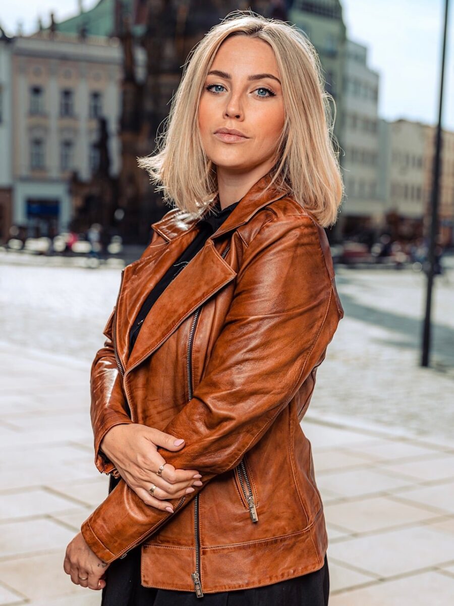 Aurelie Brownish Cognac – Dámský Kožený Křivák Koňakový - Obrázek 9