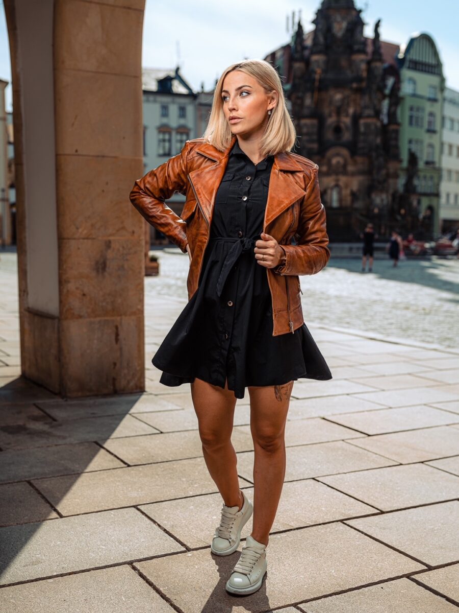 Aurelie Brownish Cognac – Dámský Kožený Křivák Koňakový - Obrázek 8