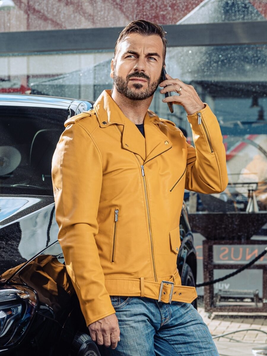 pánský kožený křivák hořčicový