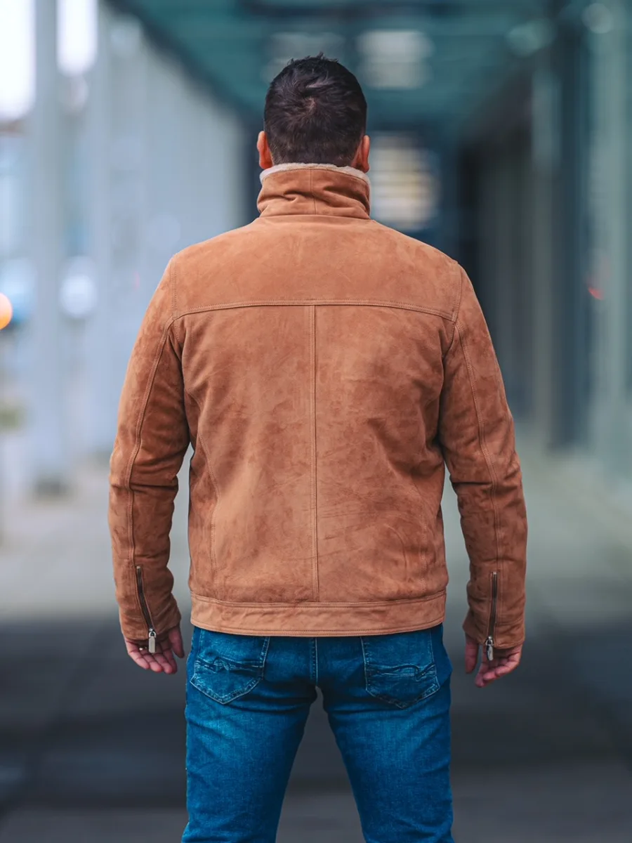 Delon Camel Fur – Pánská zimní kožená bunda s límcem kožich - Obrázek 5