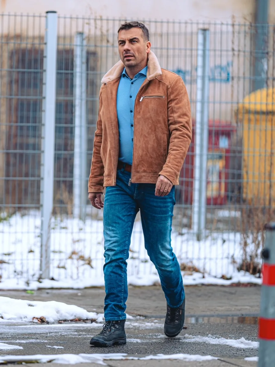 Delon Camel Fur – Pánská zimní kožená bunda s límcem kožich - Obrázek 12