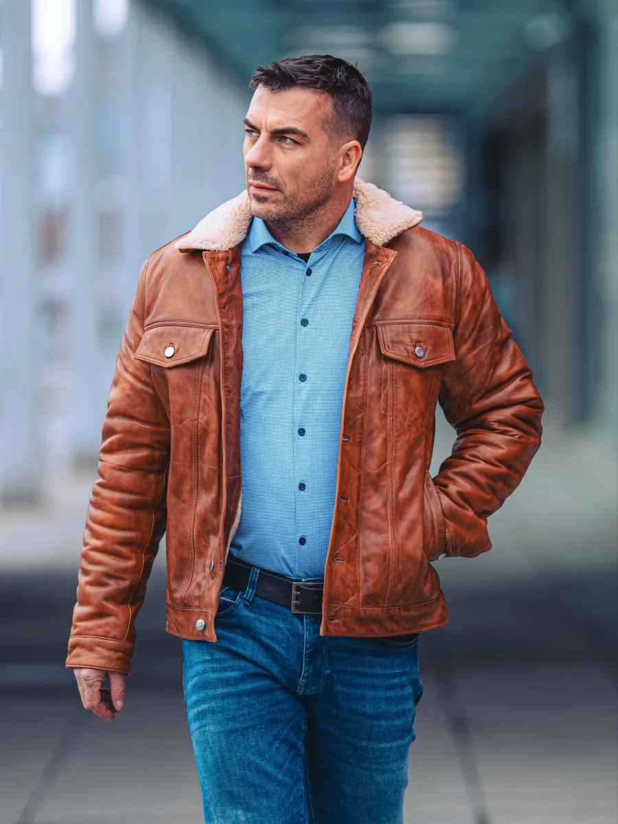 Island Wood Brown 2.0 – Pánská zateplená kožená bunda - Obrázek 3