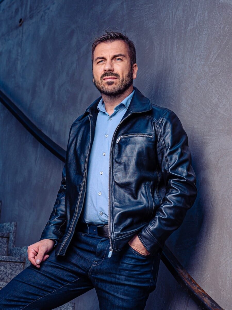 pánská kožená bunda s límcem Delon