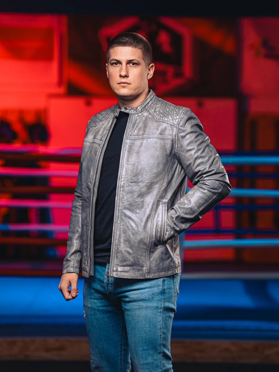 Aaron GREY 2.0 - Pánská kožená bunda šedá - Obrázek 8