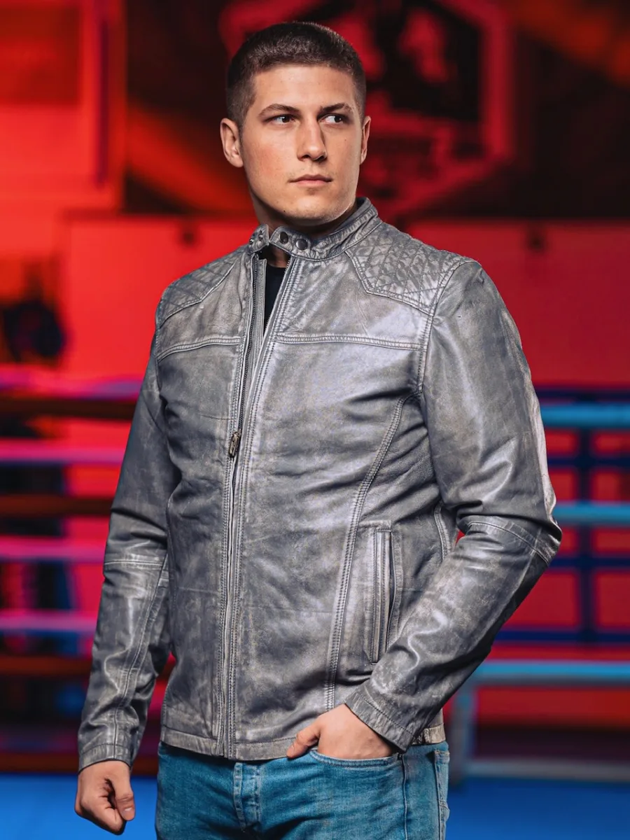Aaron GREY 2.0 - Pánská kožená bunda šedá - Obrázek 11