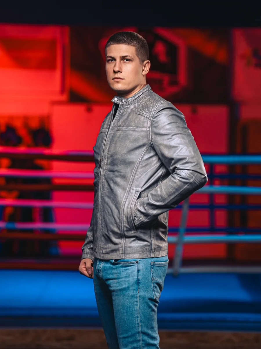 Aaron GREY 2.0 - Pánská kožená bunda šedá - Obrázek 12