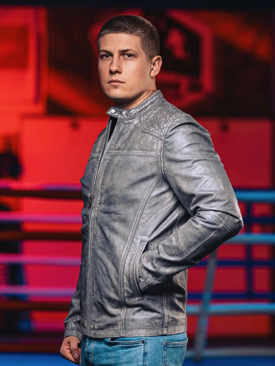 Aaron GREY 2.0 - Pánská kožená bunda šedá - Obrázek 13