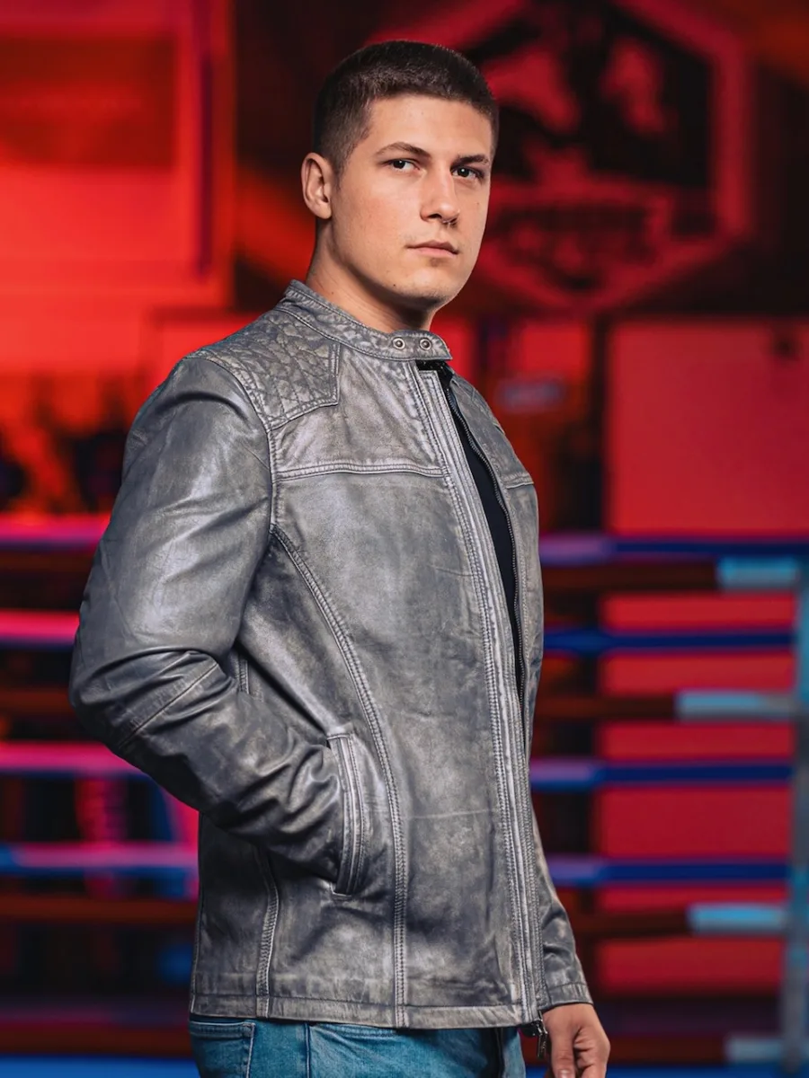 Aaron GREY 2.0 - Pánská kožená bunda šedá - Obrázek 15