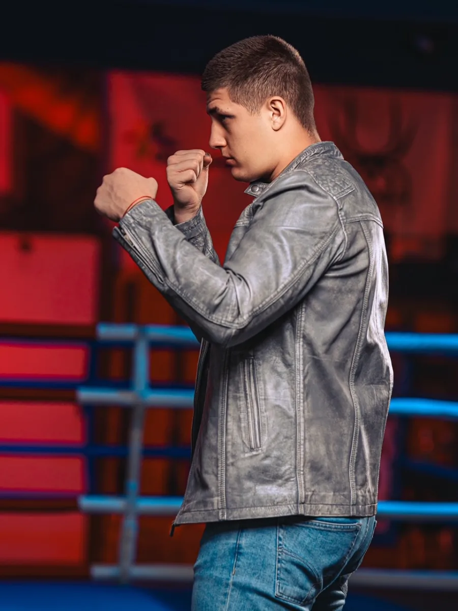 Aaron GREY 2.0 - Pánská kožená bunda šedá - Obrázek 16