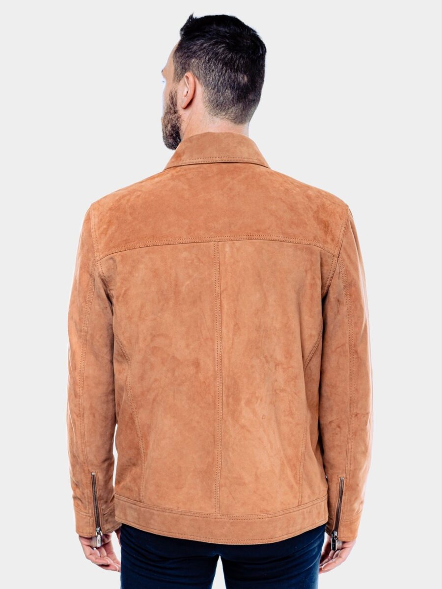 Delon 77 Camel Suede – Kožená bunda s límcem semiš béžová - Obrázek 11