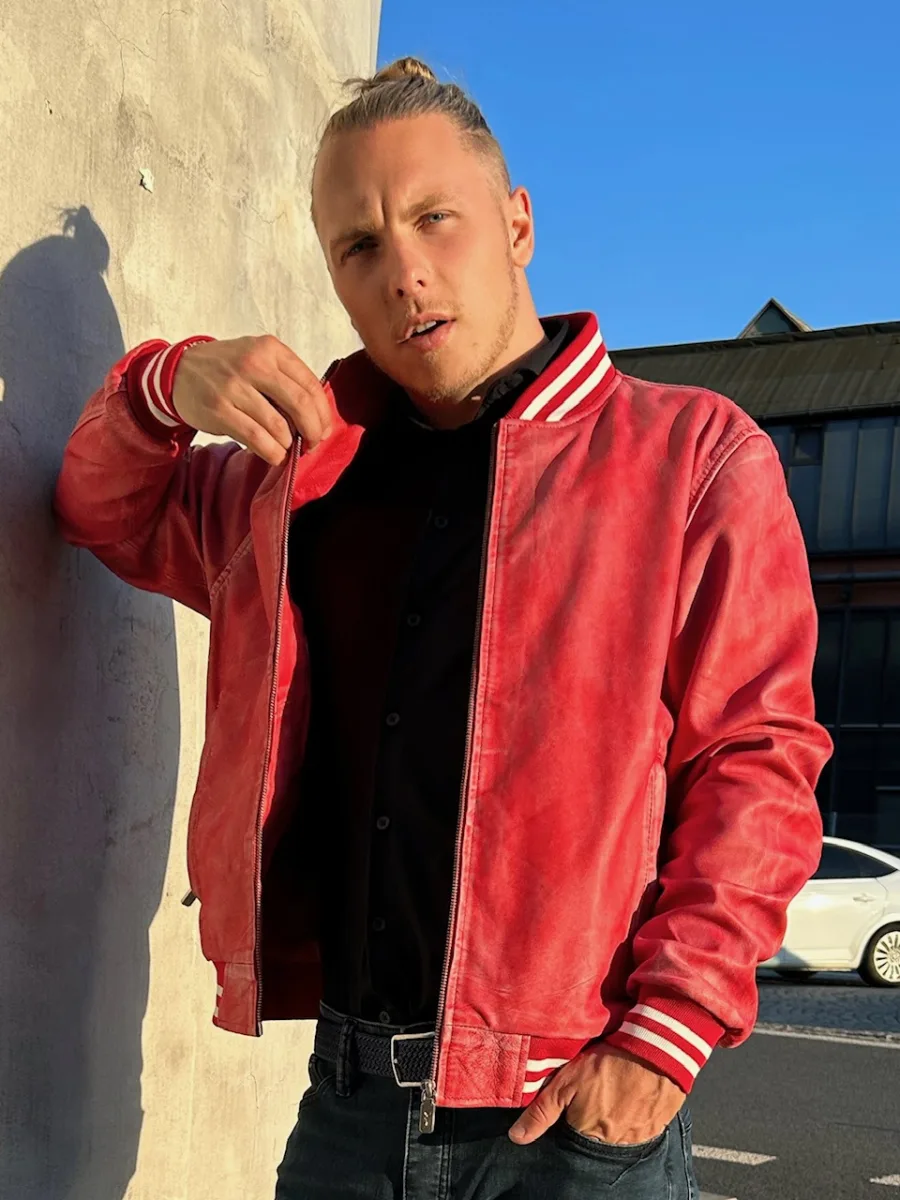 Rocky Bomber 2.0 – Pánský kožený bomber červený denim - Obrázek 4