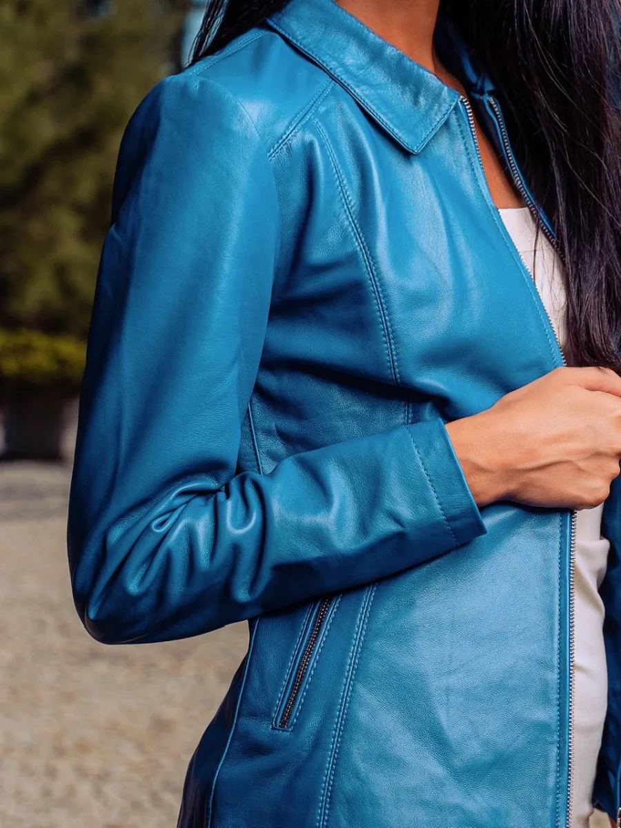 Ester Electric Blue – Dámská kožená bunda modrá - Obrázek 2