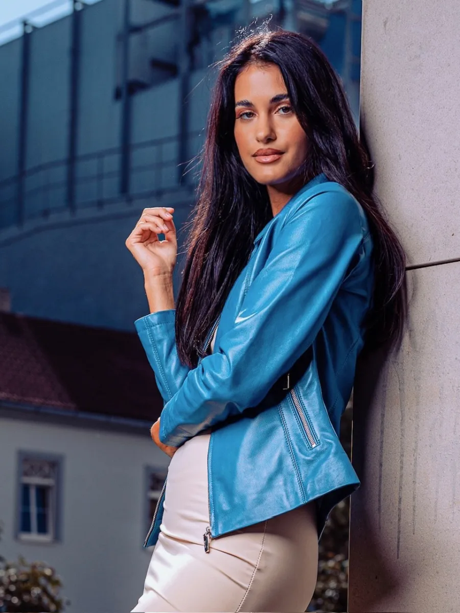 Ester Electric Blue – Dámská kožená bunda modrá - Obrázek 3