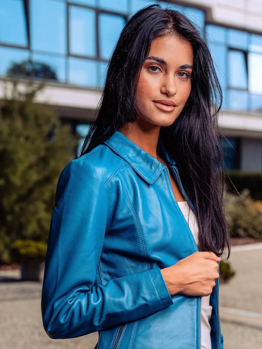 Ester Electric Blue – Dámská kožená bunda modrá - Obrázek 4