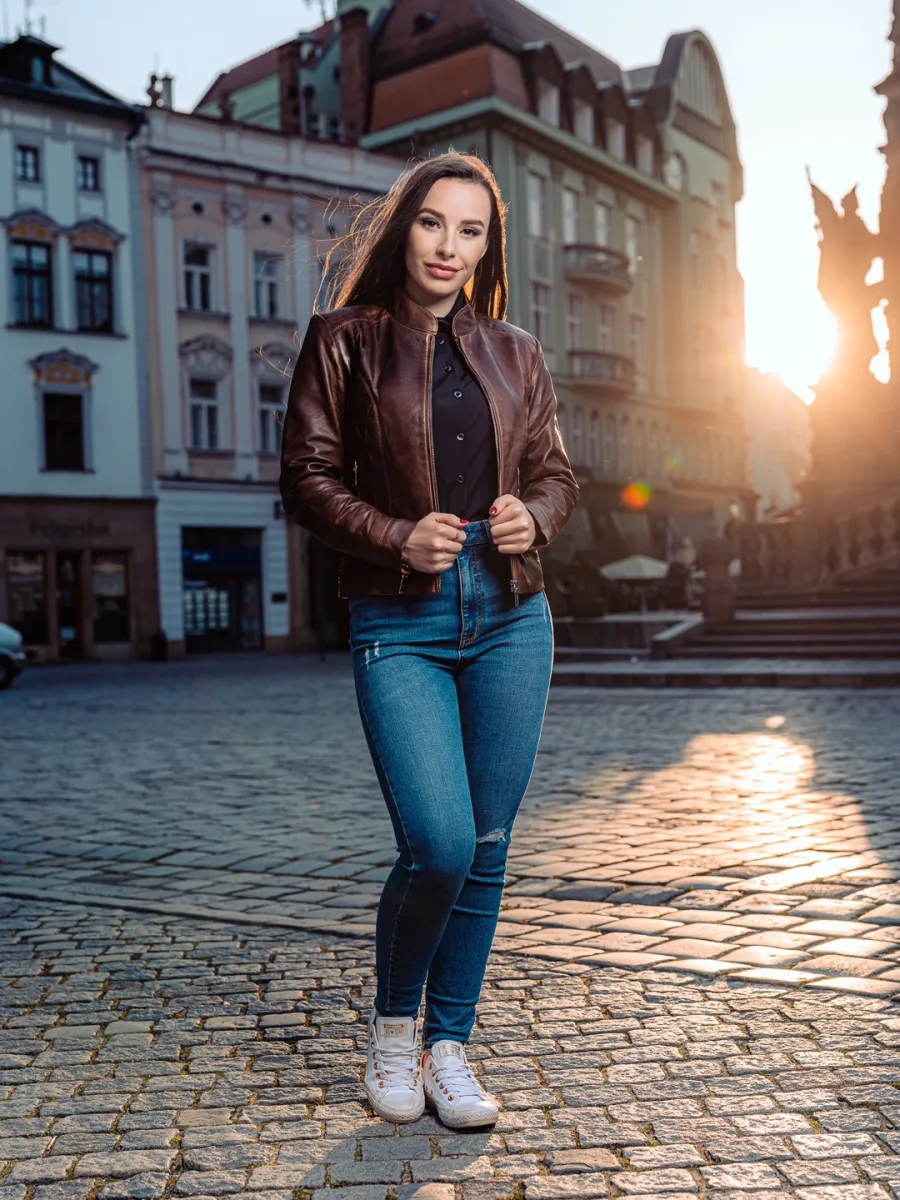 Becca Old Brown – Dámská kožená bunda hnědá - Obrázek 6