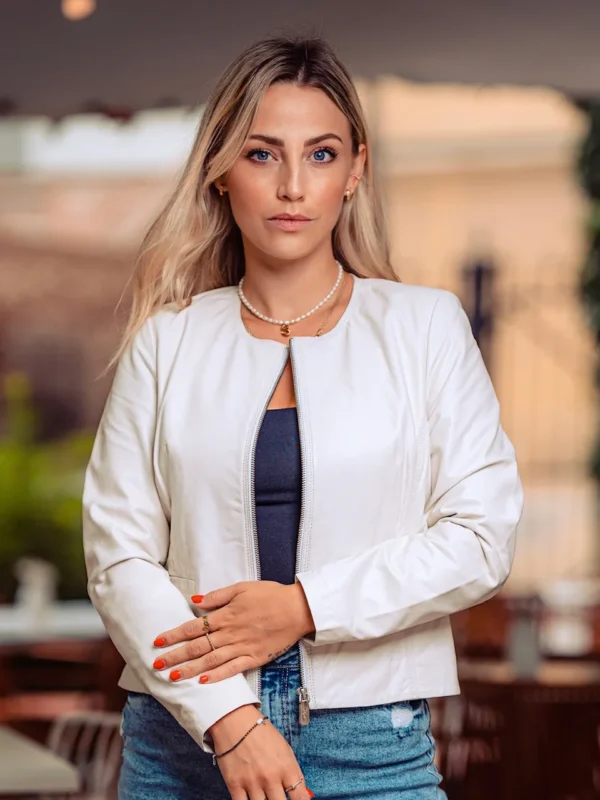 dámská kožená bunda bílá