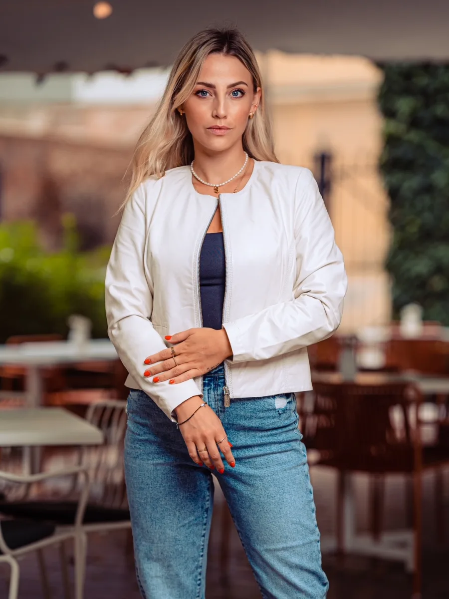 Princess White – Dámská kožená bunda bílá - Obrázek 4