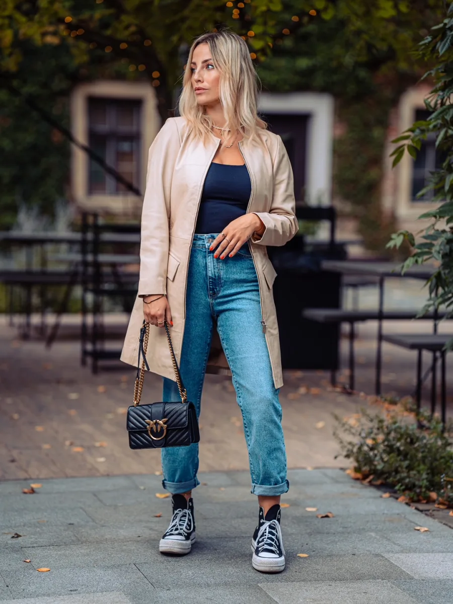 Parise Beige - Dámský kožený kabát béžový - Obrázek 3