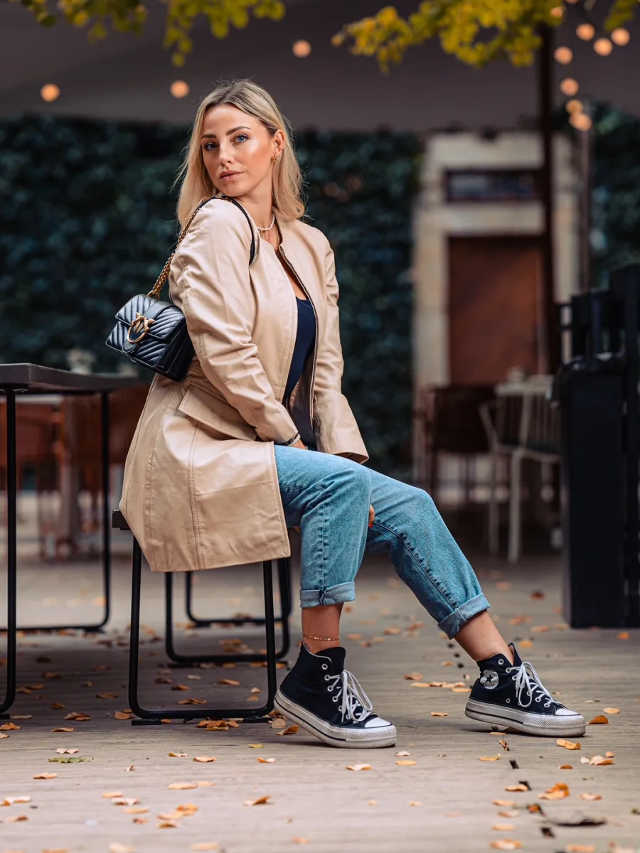 Parise Beige - Dámský kožený kabát béžový - Obrázek 5