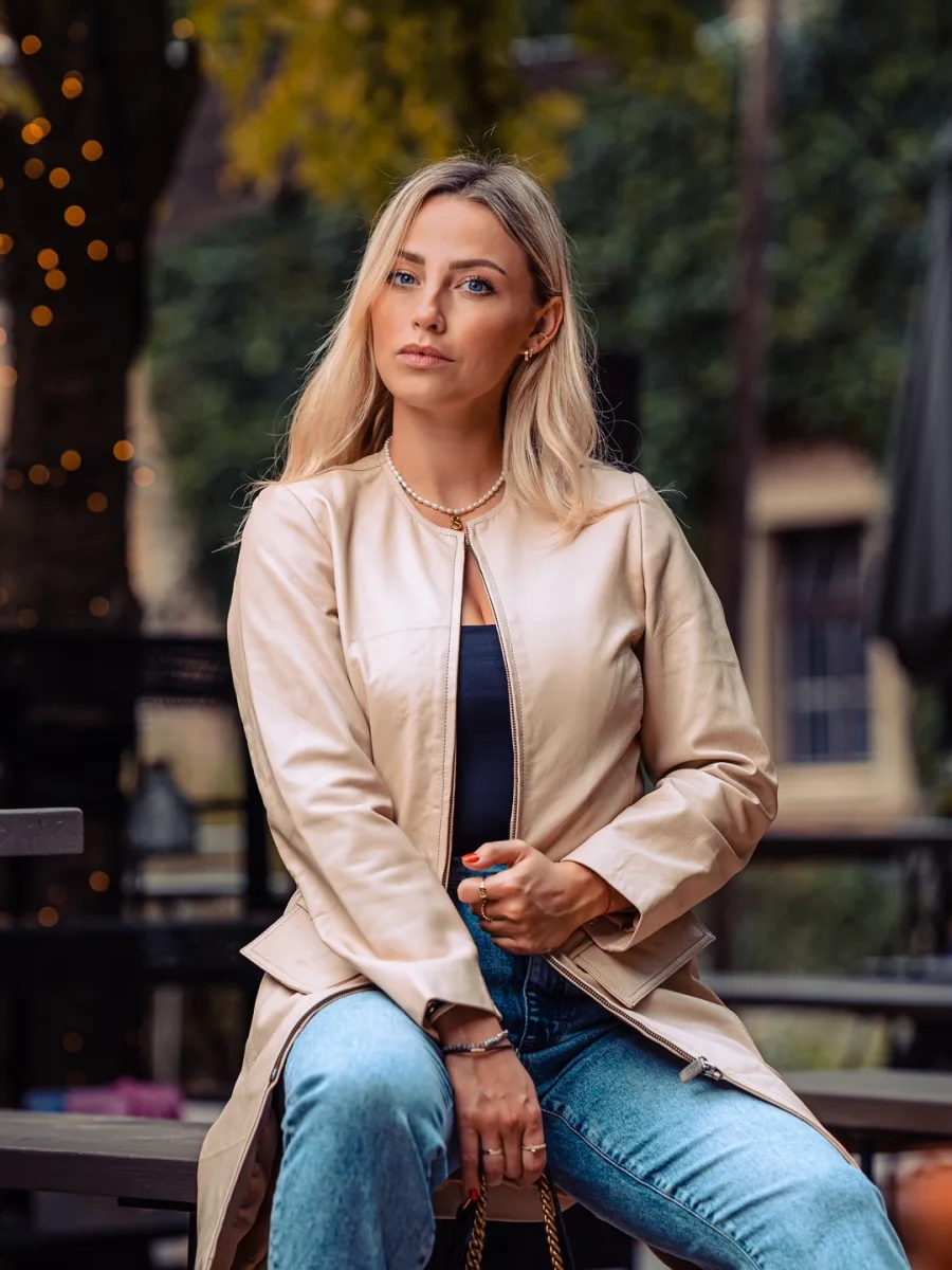 Parise Beige - Dámský kožený kabát béžový - Obrázek 6