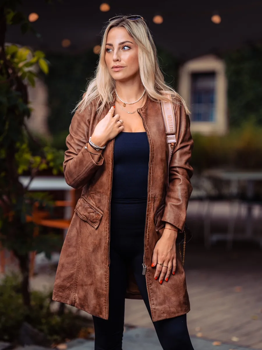 Parise Brown Veg - Dámský kožený kabát hnědý - Obrázek 7