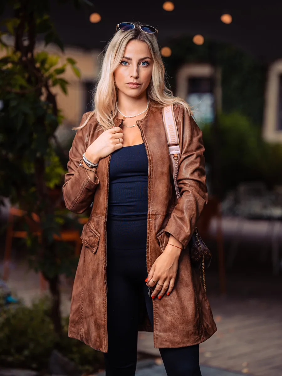 Parise Brown Veg - Dámský kožený kabát hnědý - Obrázek 4