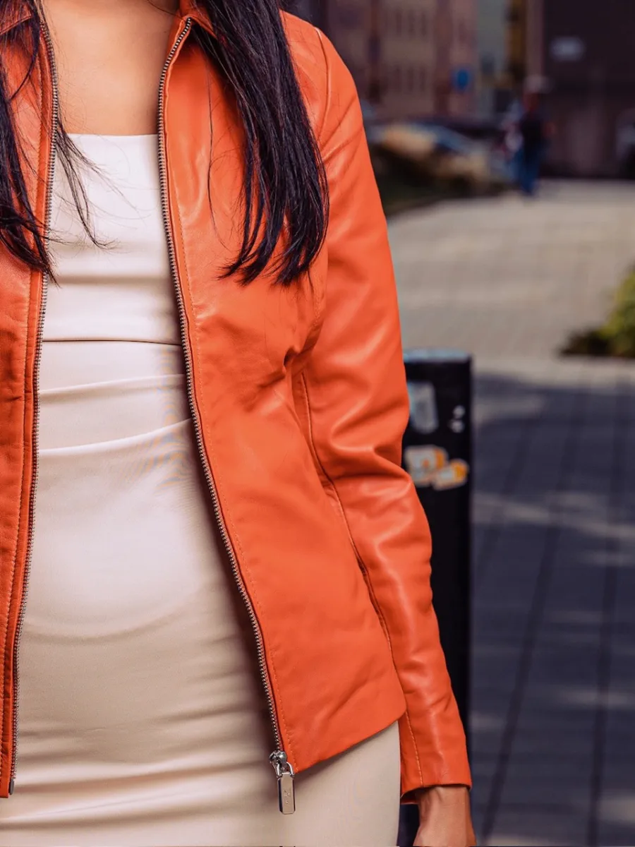 Ester Orange – Dámská kožená bunda oranžová - Obrázek 5
