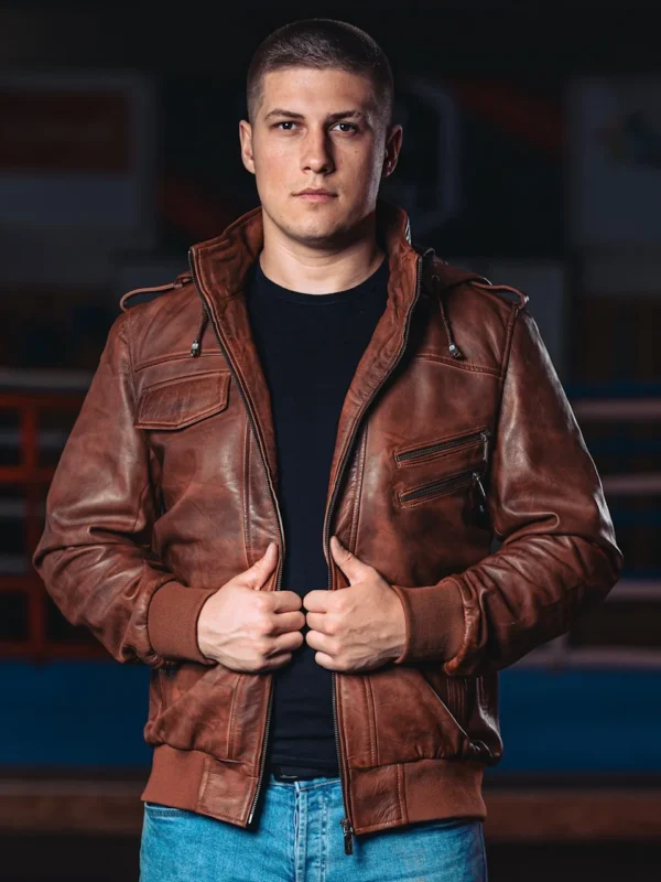 Kožená bunda hnědá