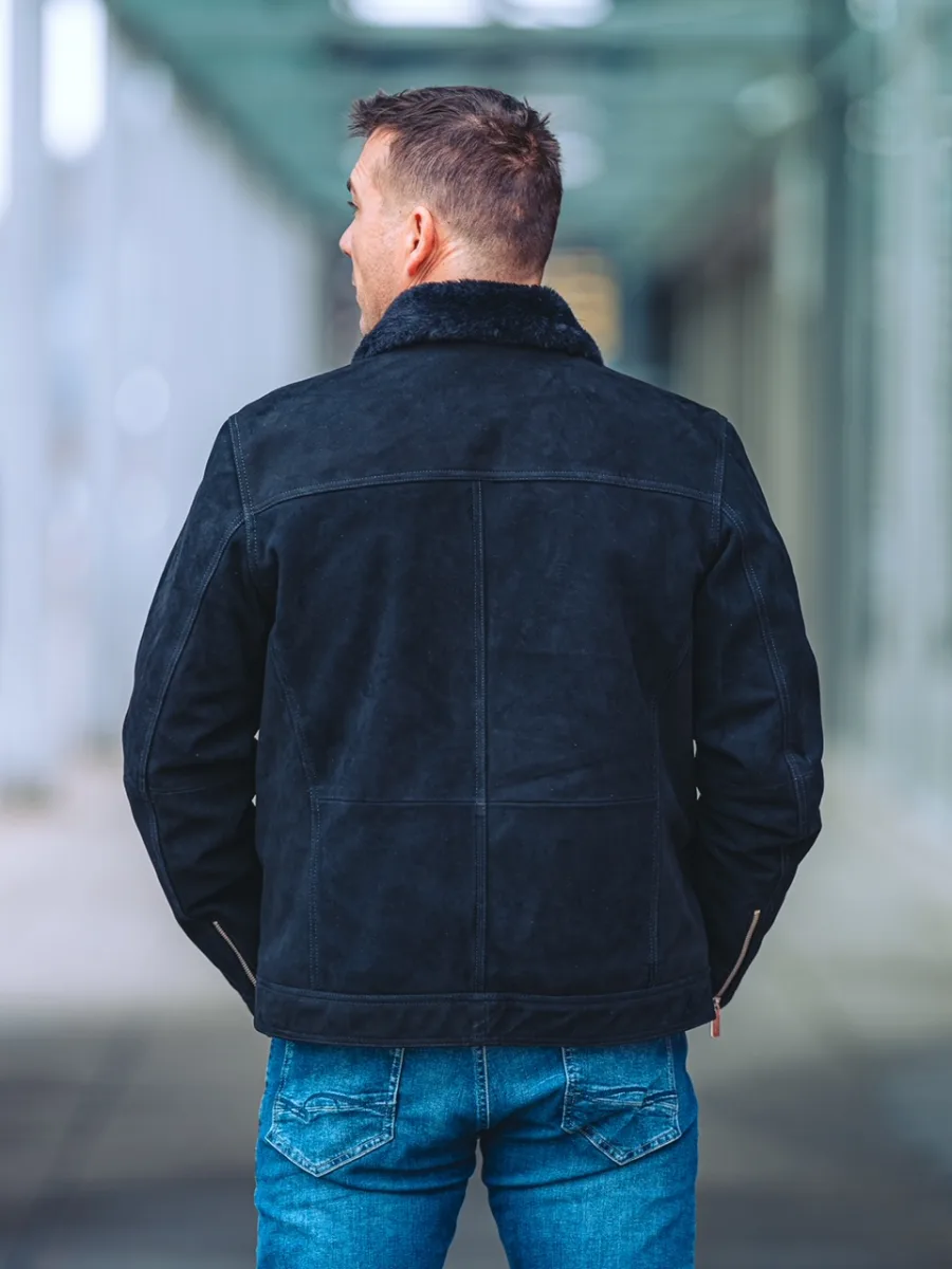 Delon Black Fur – Pánská zimní kožená bunda s límcem kožich - Obrázek 5