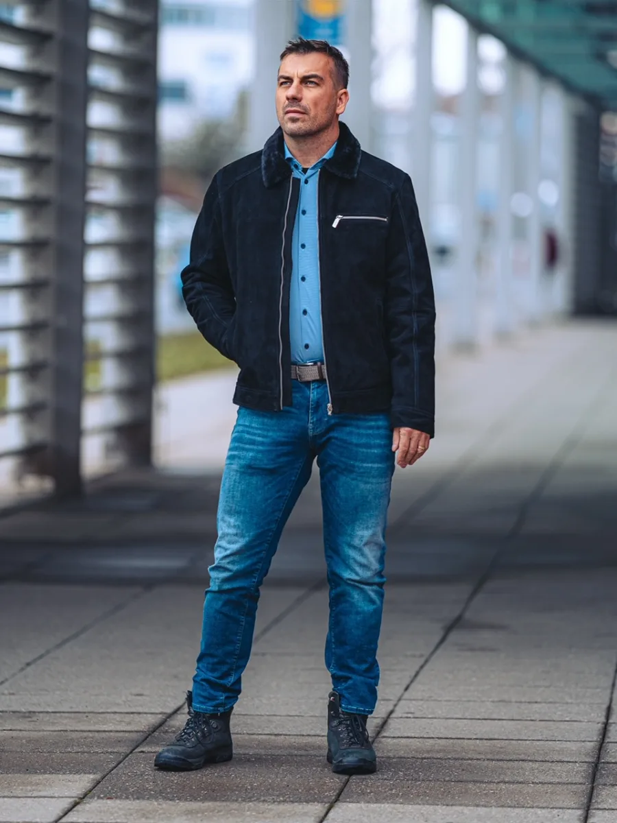 Delon Black Fur – Pánská zimní kožená bunda s límcem kožich - Obrázek 9