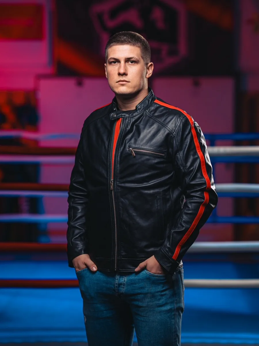 Rocky Red Line – Kožená pánská bunda s červeným pruhem - Obrázek 3
