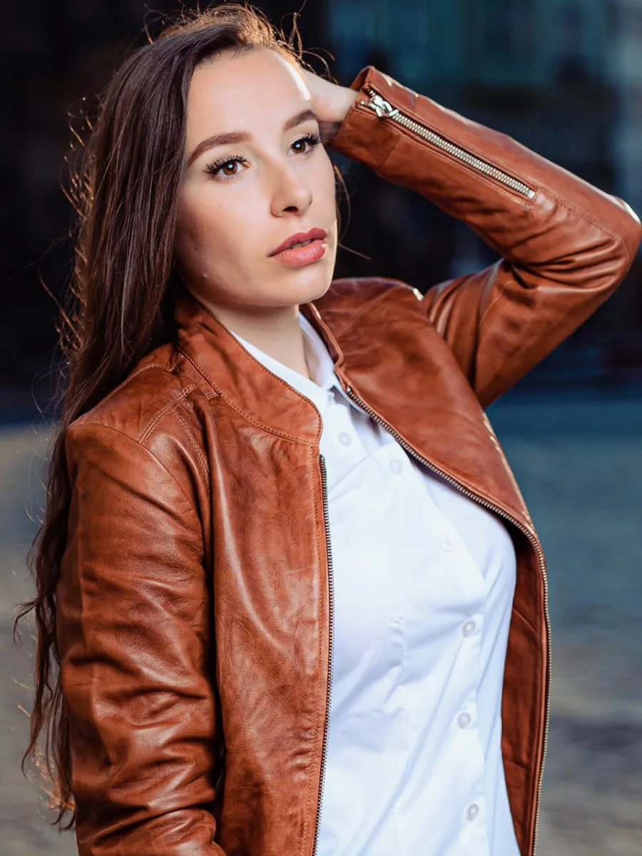 Becca Brownish – Dámská kožená bunda zlatá hnědá - Obrázek 6