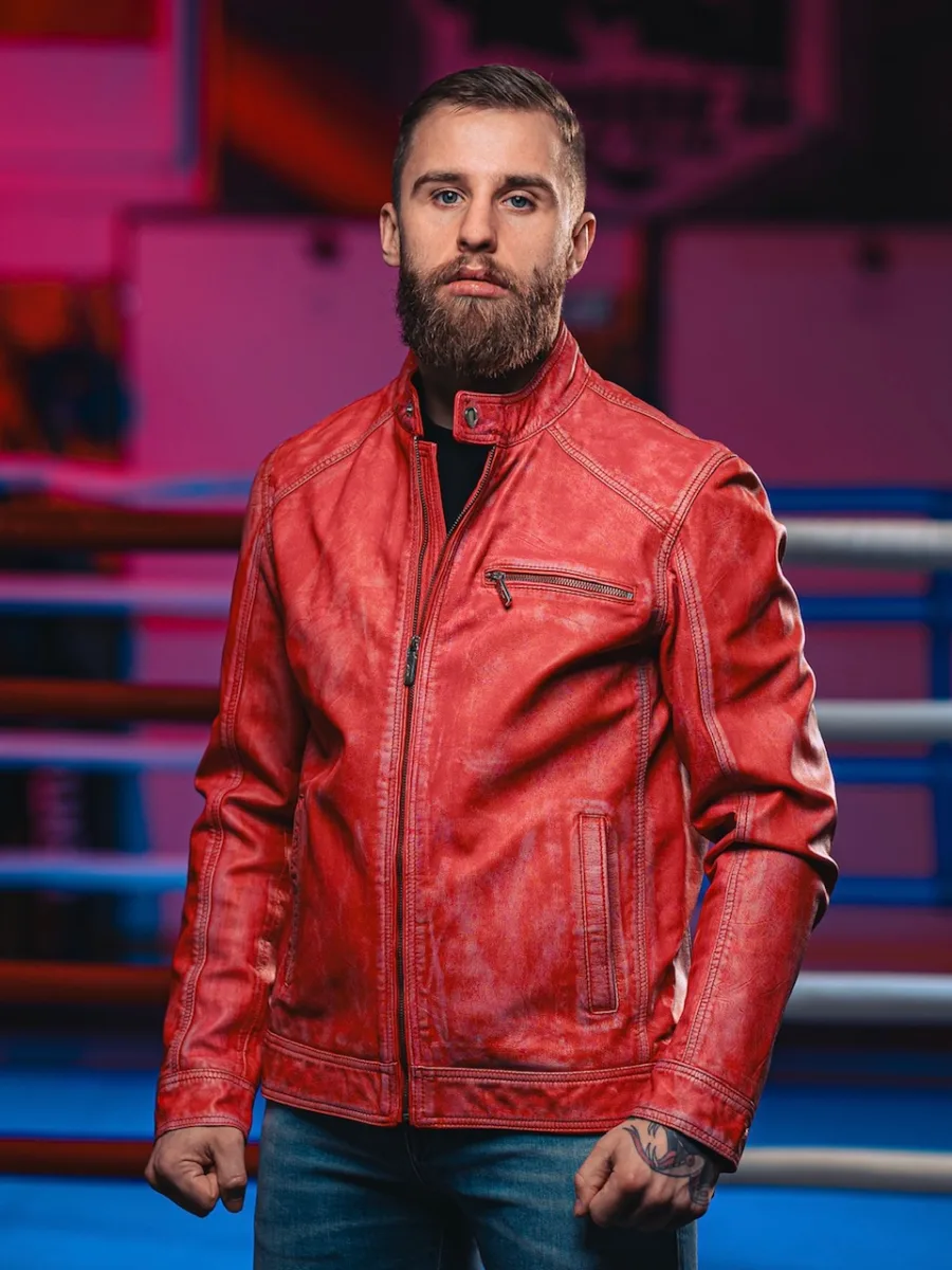 James 007 Red Denim - Kožená bunda červená denim - Obrázek 9