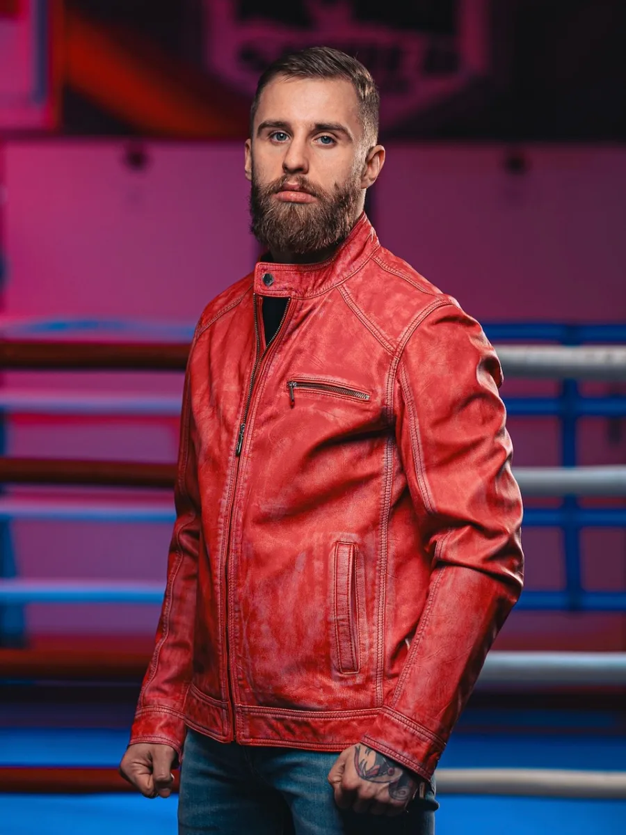James 007 Red Denim - Kožená bunda červená denim - Obrázek 8