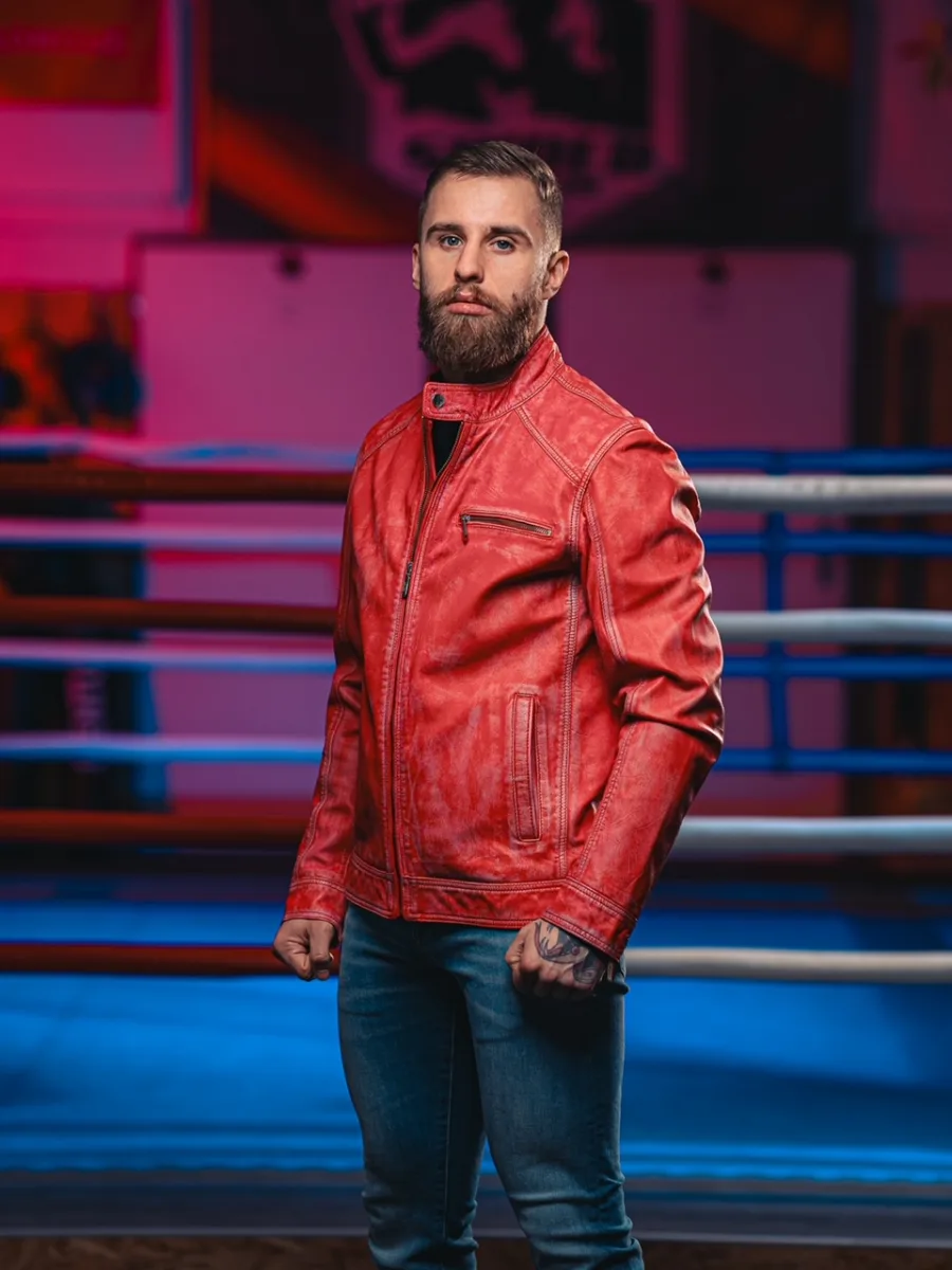 James 007 Red Denim - Kožená bunda červená denim - Obrázek 5