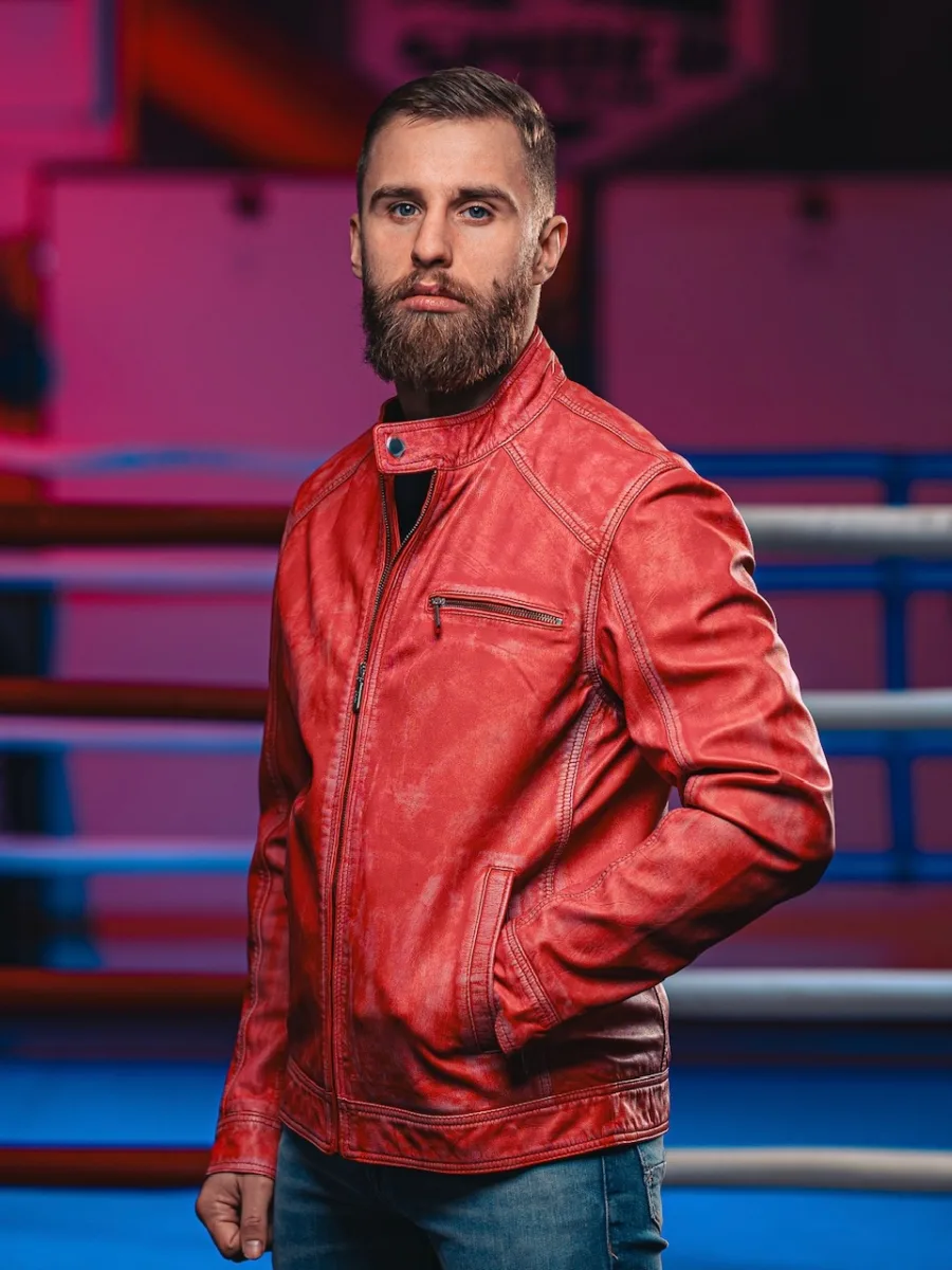 James 007 Red Denim - Kožená bunda červená denim - Obrázek 7