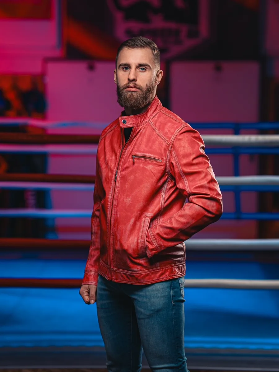 James 007 Red Denim - Kožená bunda červená denim - Obrázek 10