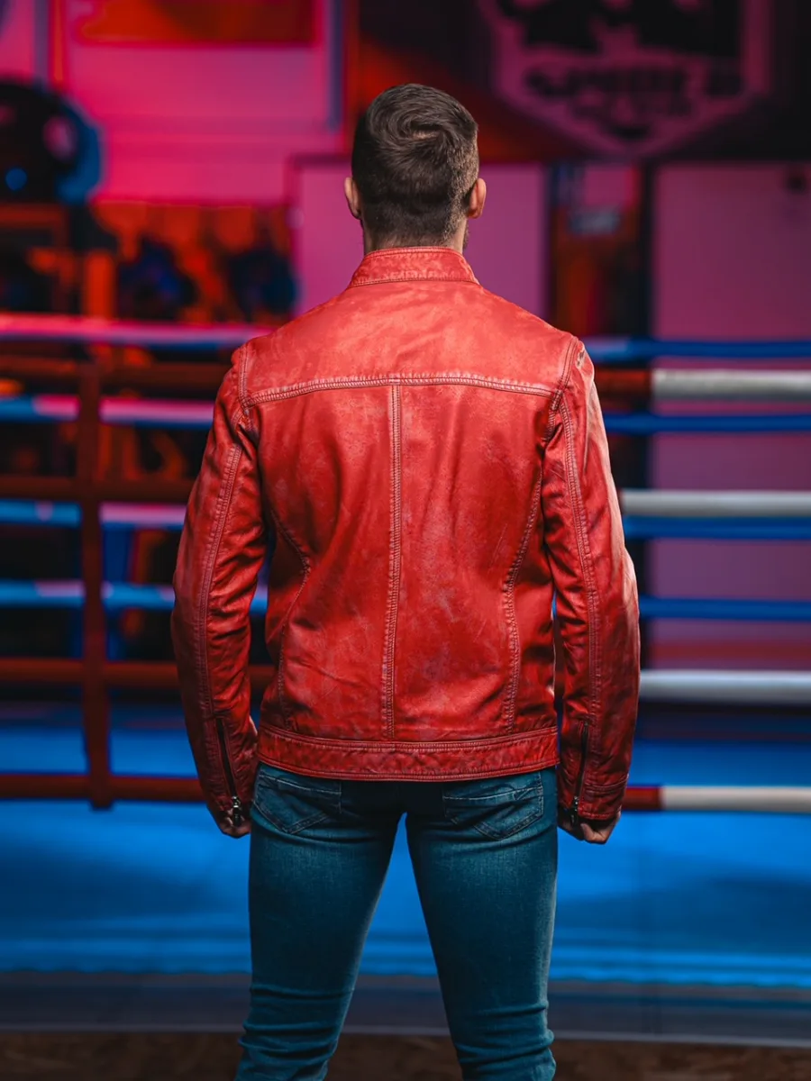 James 007 Red Denim - Kožená bunda červená denim - Obrázek 6