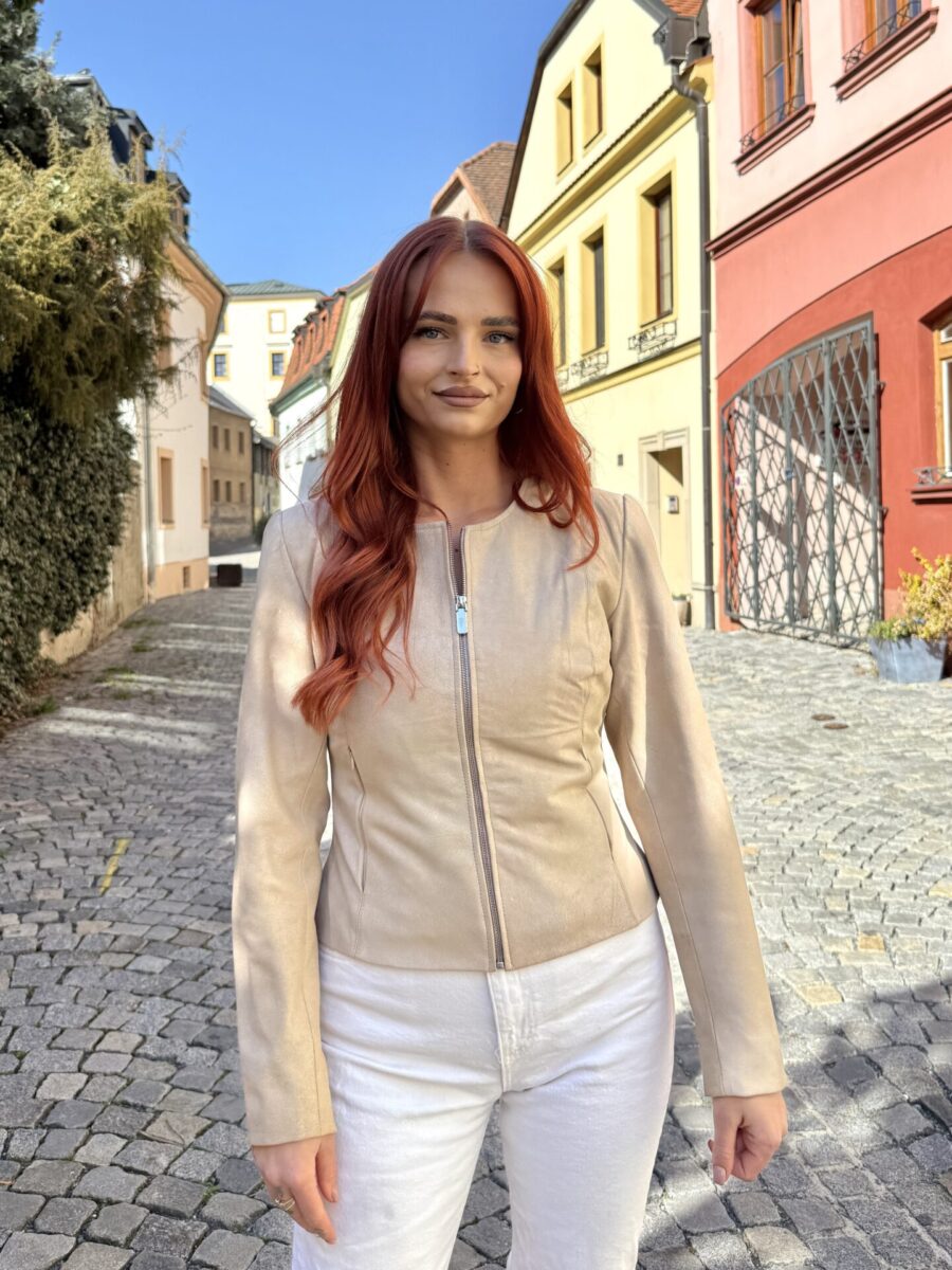 Chanel Beige Crackle – Dámská kožená bunda béžová - Obrázek 3