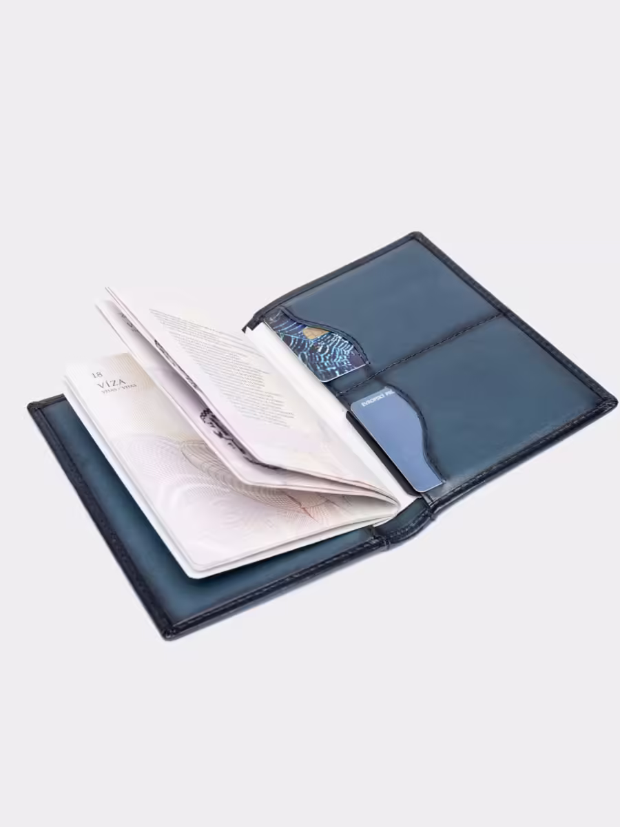 Wallstreet Tim PassportCover blue - Kožený obal na cestovní pas modrý - Obrázek 2